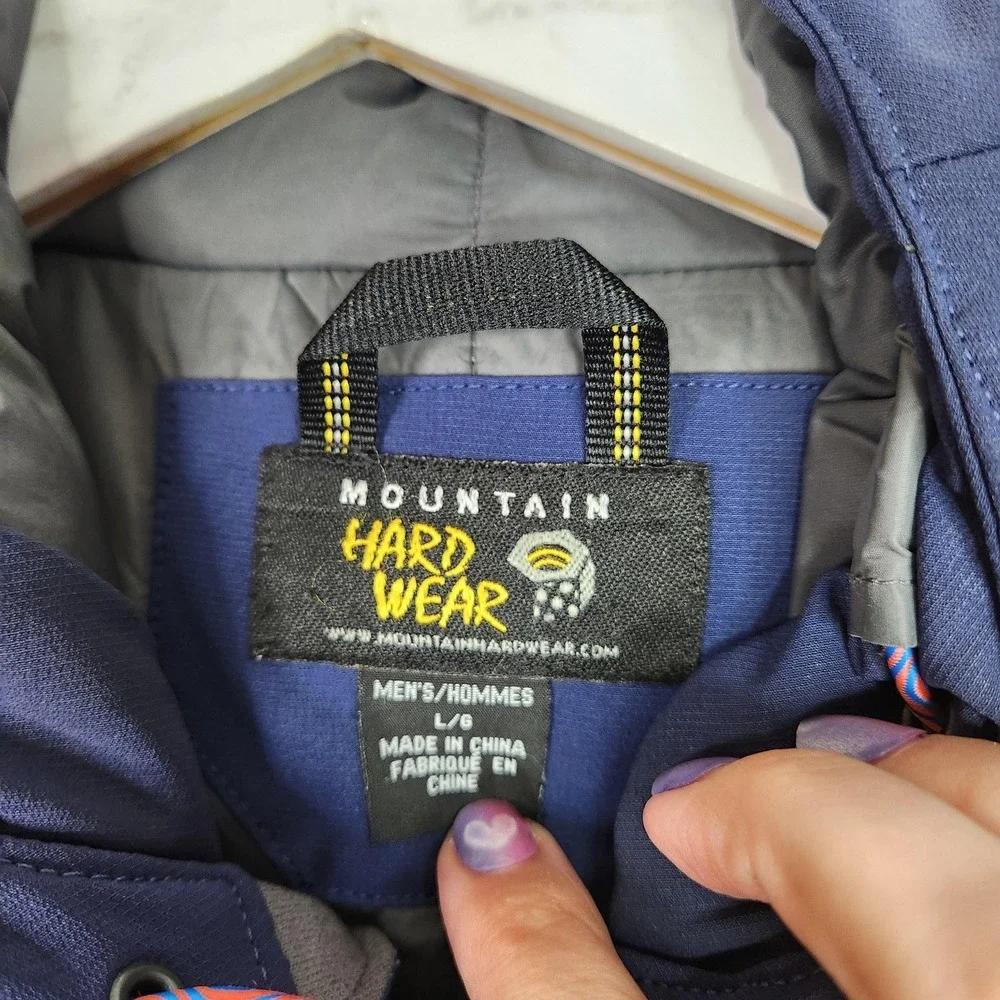 MOUNTAIN HARDWEAR Cutaway Jacket Mens Large Blue Insulated Softshell Hooded Ski